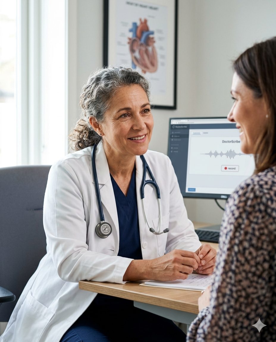 Clinician listening to a patient during a consultation